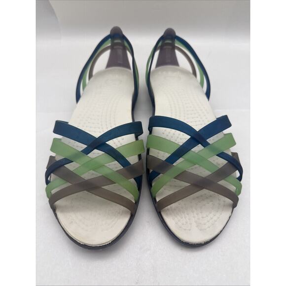 CROCS Womens sz 6W Jelly Sandal HUARACHE Strappy Ballet Flats Beach USED *READ.. - Picture 2 of 14